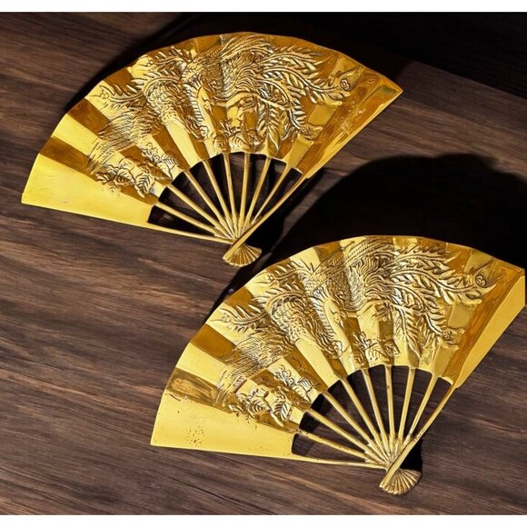 Vintage Genuine Solid Brass Wall Hanging Fans With Dragon Design - Picture 3 of 6